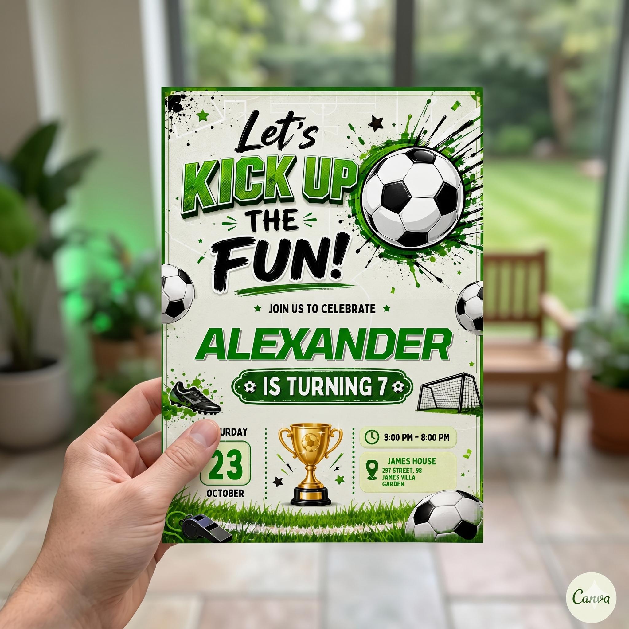 Soccer Birthday Invitation: Editable Soccer Party Invite, Sports Theme, Kids Football Birthday (Digital Download)