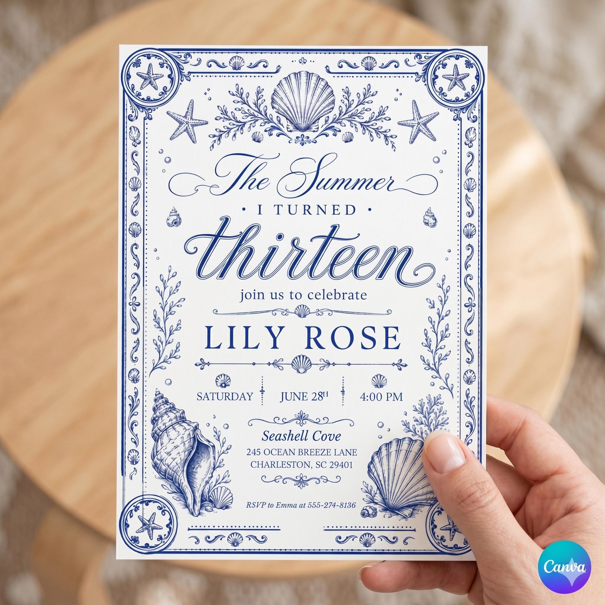 The Summer I Turned Thirteen, Any Age TSITP Theme Birthday, Blue Hydrangea Invite, Blue Flowers TSITP, Teen Girl Birthday Invite, Custom age