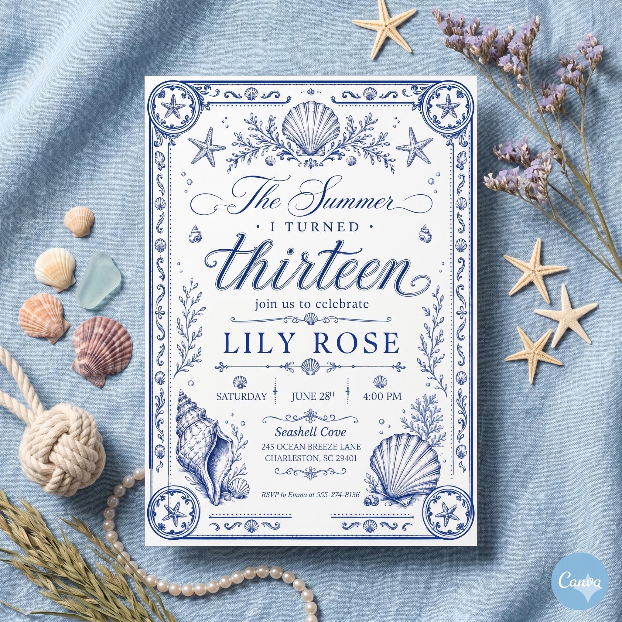 The Summer I Turned Thirteen, Any Age TSITP Theme Birthday, Blue Hydrangea Invite, Blue Flowers TSITP, Teen Girl Birthday Invite, Custom age