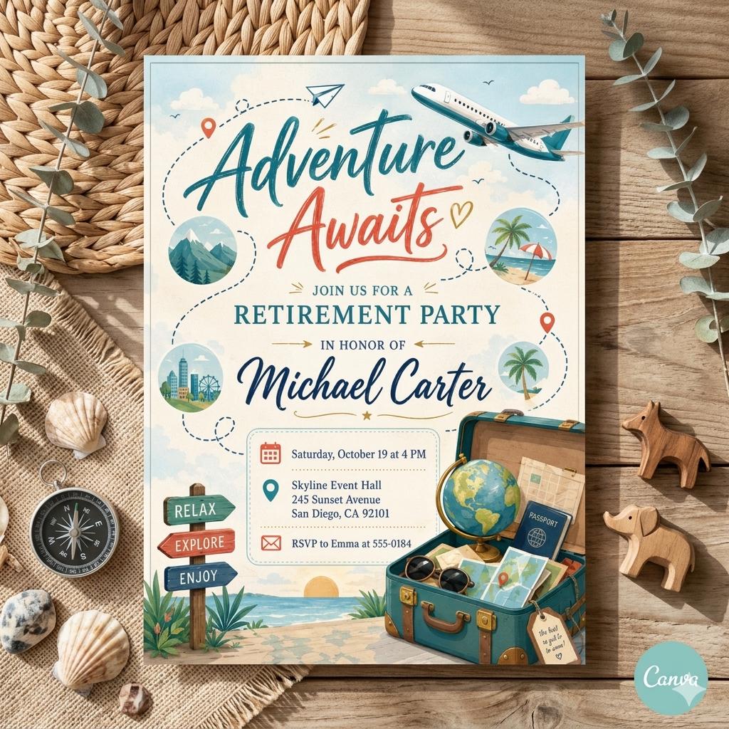 Retirement Party Invitation: Adventure Awaits Theme ,Retirement party invitations, Retirement celebration (Digital Download)