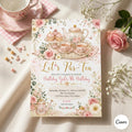 Tea Party Birthday Invitation , Par Tea Birthday Invite , Pink Floral Tea Party , Girls Birthday , Editable Digital Download