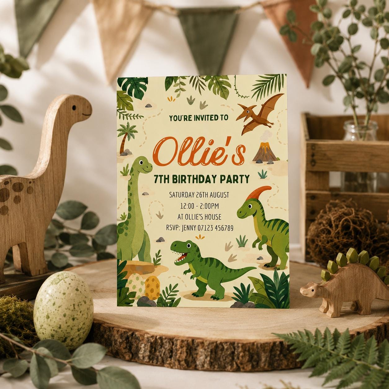 tWatercolour Dino , Dinosaur Party Invitations , Personalised Birthday Party Invites , With Envelopes