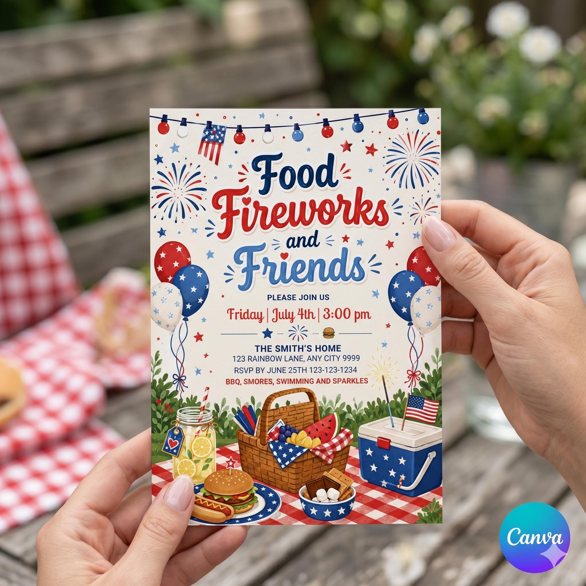 4th of July Celebration Invitation, Lake Party Invite, Editable BBQ invite, Boat Fireworks flyer, Fourth of July, Printable Instant Download
