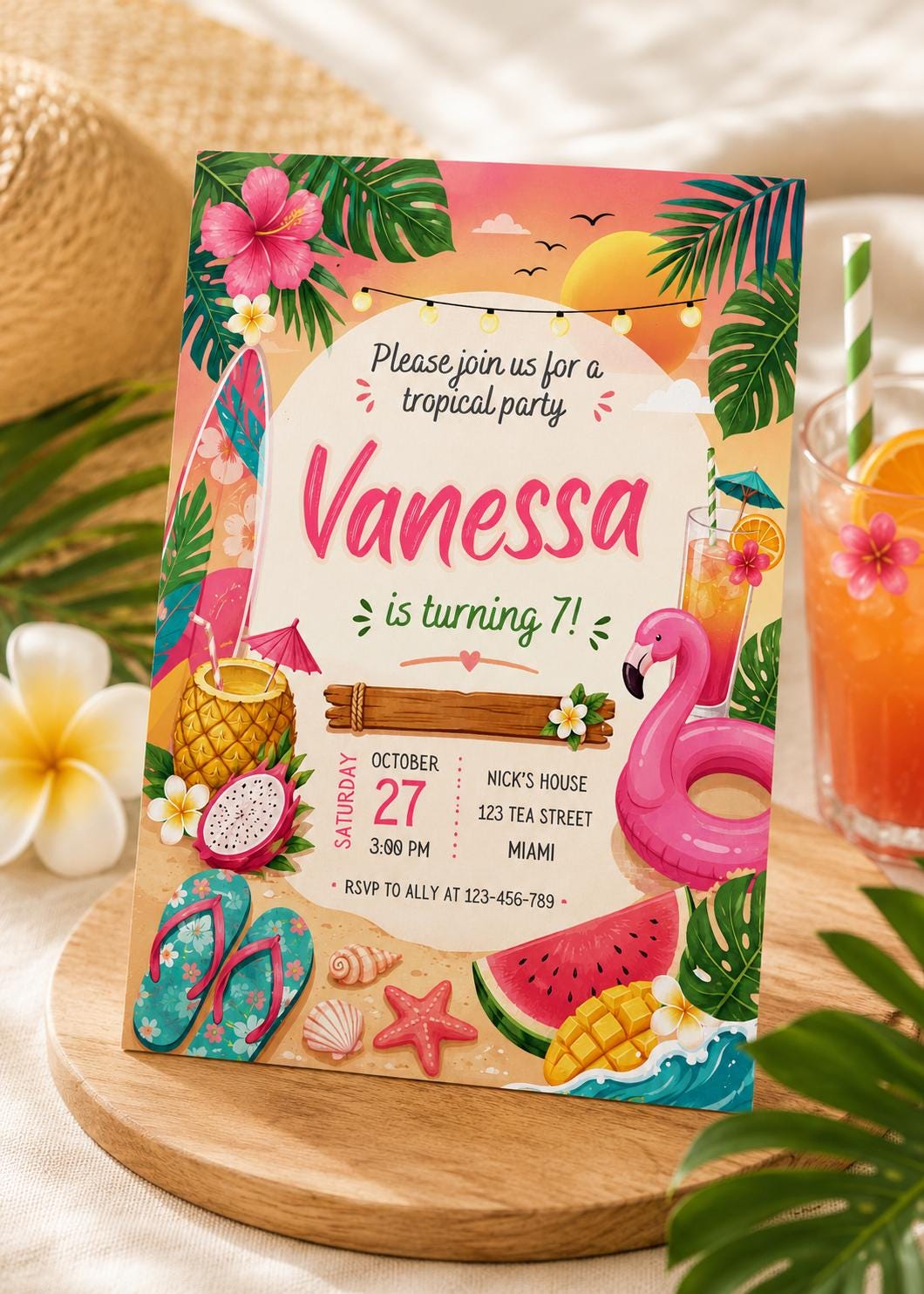 Tropical Birthday Invitation: flamingo pool party invitation, Tropical Invite, Tropical Bridal Shower, pineapple, flamingle invite