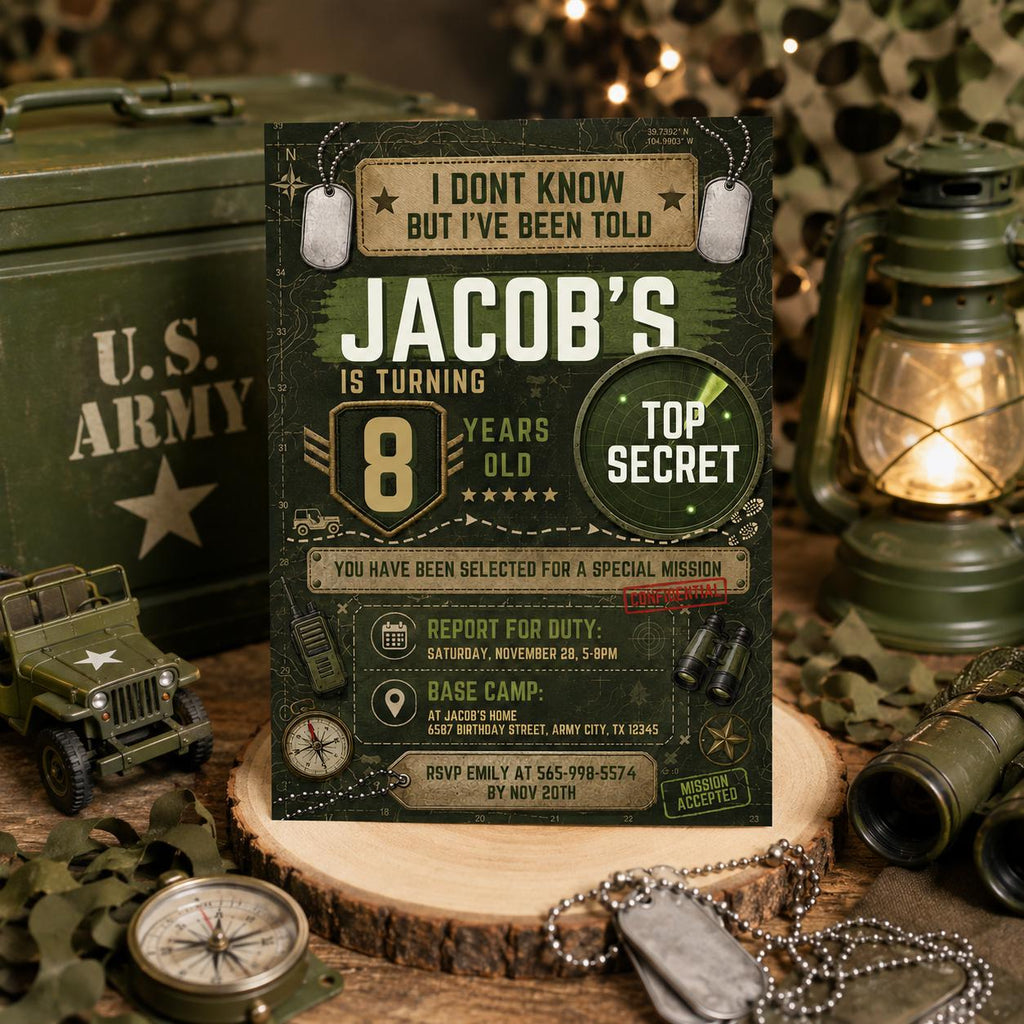 Editable Army Birthday party invitation , Military Birthday Party , Boy Military Camo Party invite ,Edit Camouflage party Instant download