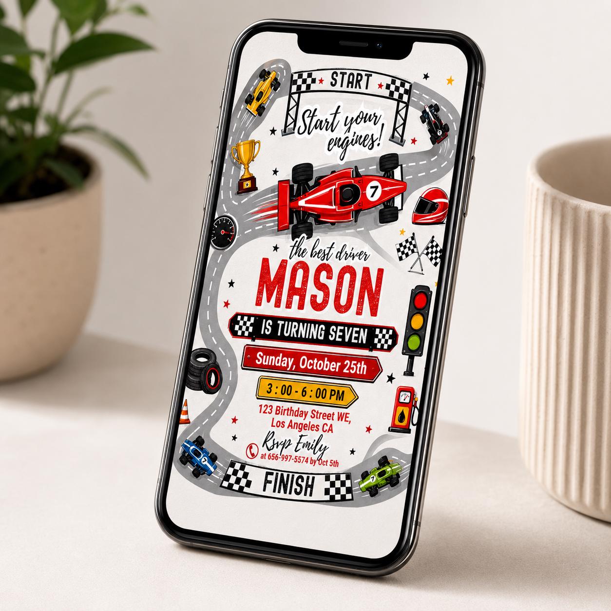 Race Car Birthday Invitation: Racecar Party, Racing Party, Sport Race Car Invite, Boys Invitation, Car Birthday, (Digital Download)