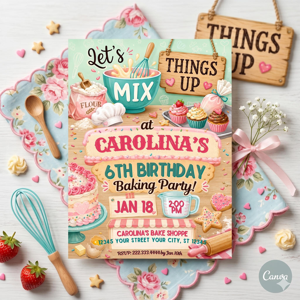 Baking Birthday Invitation, Cupcake Decorating Party Invitation, Printable or Printed Invitations, Sprinkles, Girls Birthday , A24