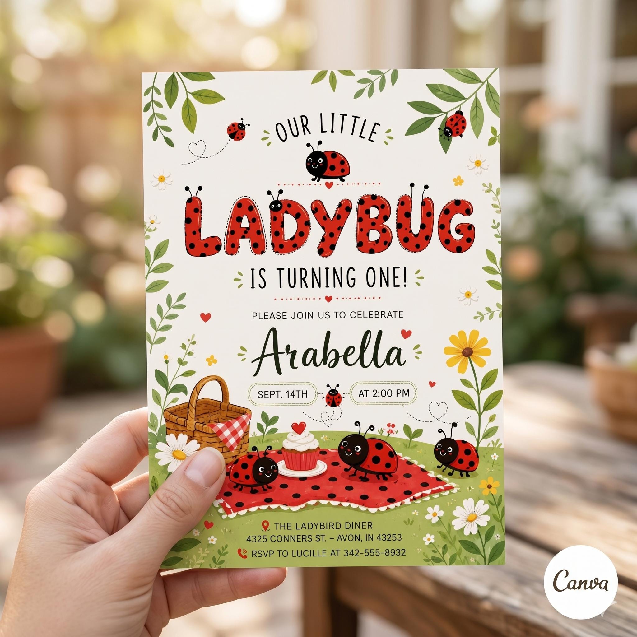 Ladybug Birthday Invitation Template, Editable Kids Garden Party Invite (Digital Download)