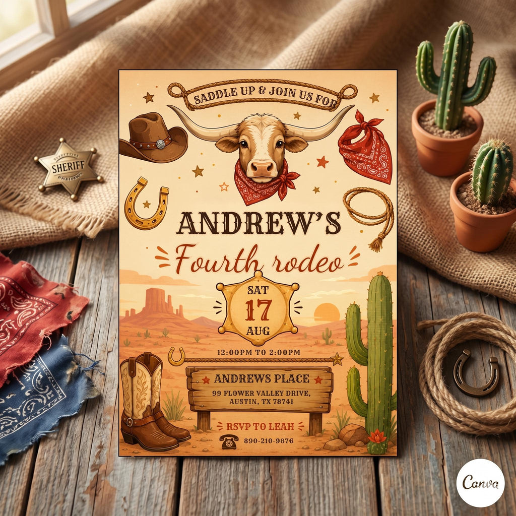 Western Rodeo Birthday Invitation: printable Cowboy Birthday invitation, Rodeo Invitation , Wild West Bday Invite (Digital Download)
