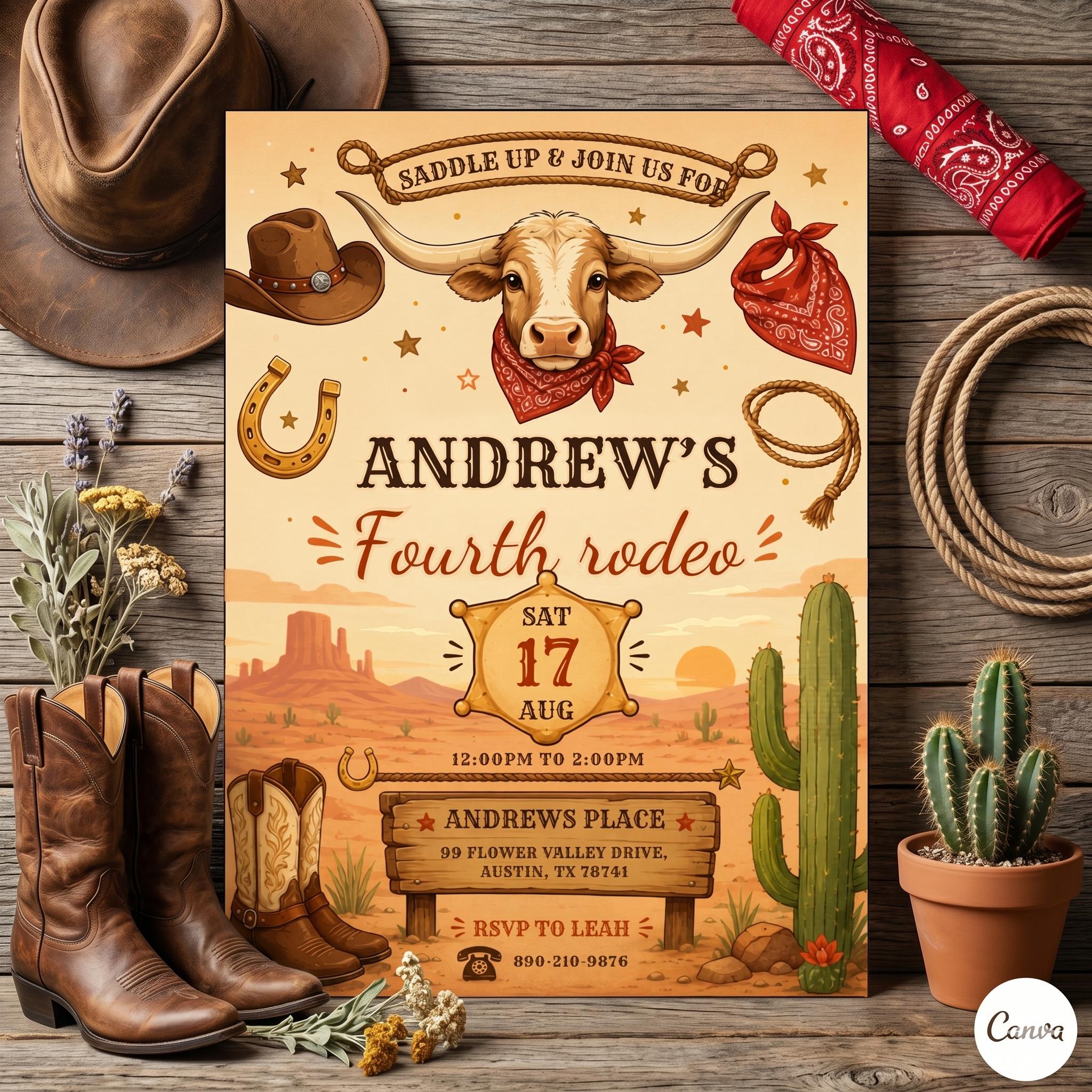 Western Rodeo Birthday Invitation: printable Cowboy Birthday invitation, Rodeo Invitation , Wild West Bday Invite (Digital Download)