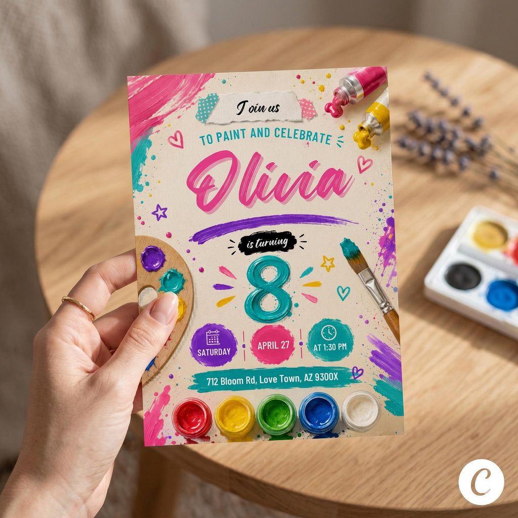 Pottery painting workshop Invite ,Painting Party Invitation, Art Party Invitation, Dress for Mess Party, Editable Canva Template