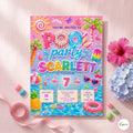 Pool party invitation, printable editable girl invite template, neon invitation, pool neon party,boy summer b-day, Editable Canva invitation