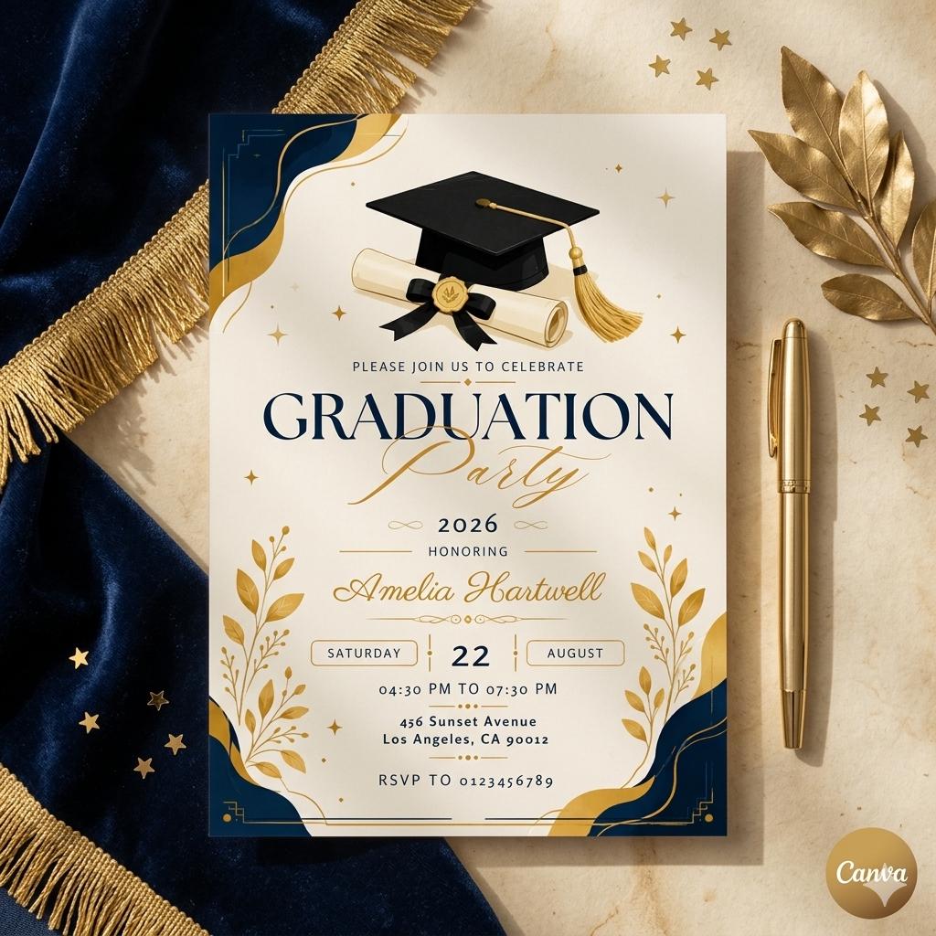 Editable Graduation Party Invitation Template, Graduation Announcement Template, Minimalist Graduation Invite, Grad Party (Digital Download)
