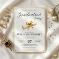 Editable Black Bow Graduation Party Invitation, Graduation Announcement Template, Minimalist Graduation Invitation, Grad Party Invite