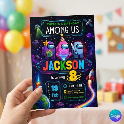 Among us birthday party invitation template, among us birthday invitate, aliens invite, ufo invitation, printable editable