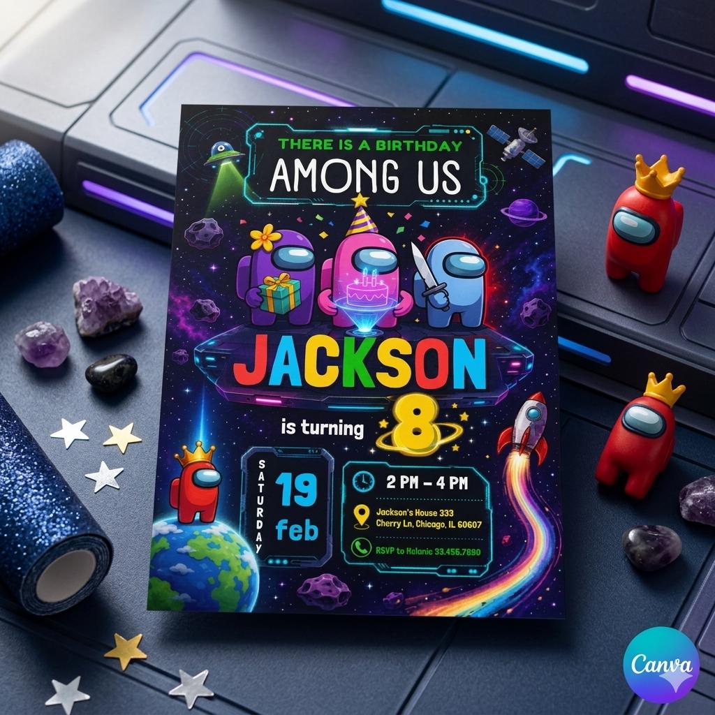 Among us birthday party invitation template, among us birthday invitate, aliens invite, ufo invitation, printable editable