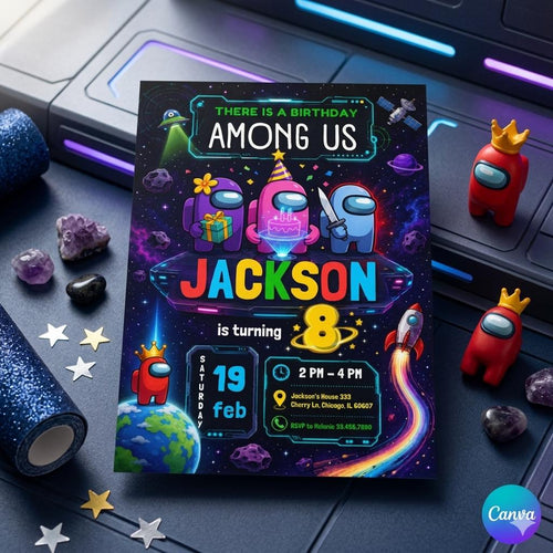 Among us birthday party invitation template, among us birthday invitate, aliens invite, ufo invitation, printable editable