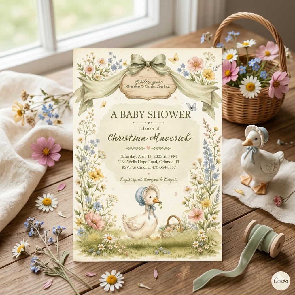Silly Goose Baby Shower Invitation, Editable Canva Template (Digital Download)