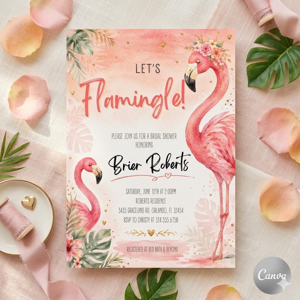 Flamingo Bridal Shower Invitation Template: Editable Tropical Party Invite (Digital Download)