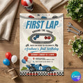 Race Car First Birthday Invitation: First Lap Around the Track, 1st Birthday, Printed or Instant Editable Template (Digital Download)