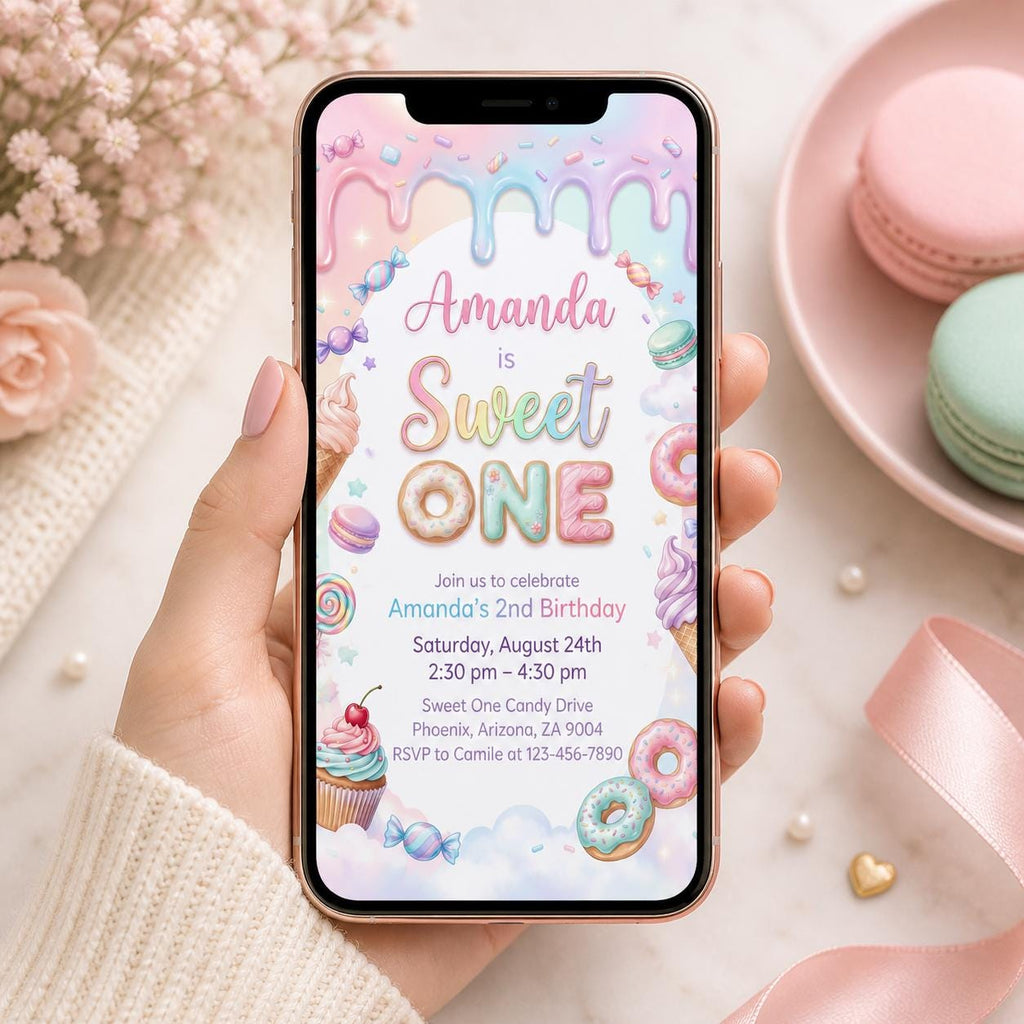 Sweet One Birthday Invitation , pink Sprinkle Sundae Birthday Invite