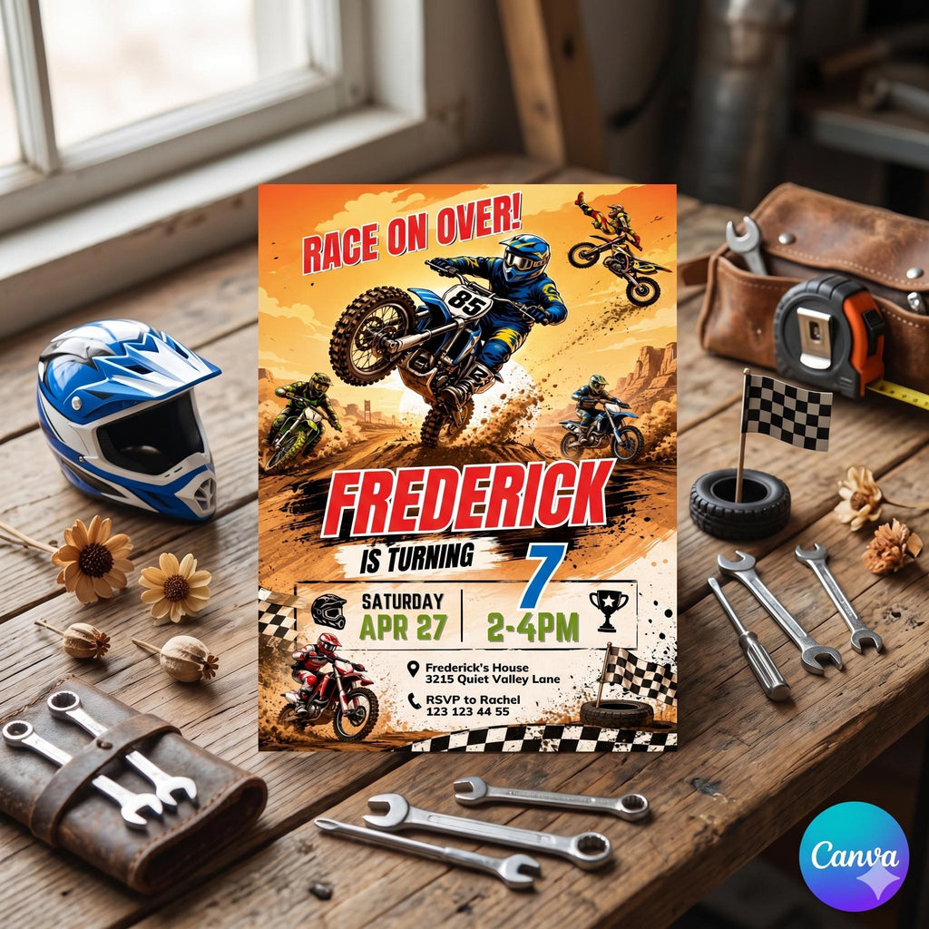 Motocross Birthday Invitation Template, Editable Canva Motocross Party Invite for Kids, Dirt Bike Birthday Theme, Editable Canva Template