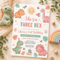 Girl Dinosaur "She's a Three Rex" Birthday Invitation (Digital Download)