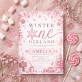 Winter Wonderland Birthday Invitation: Pink Winter , Winter ONEderland Invite , Winter Woodland First Birthday Invite (Digital Download)