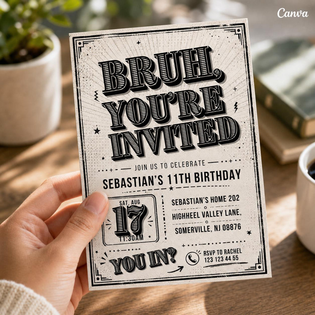 Printable Bruh Birthday Invitation, Boy Bday Invite, Teenager Birthday, Bruh It's My Birthday Invite template, teens Party, bro dude , A3