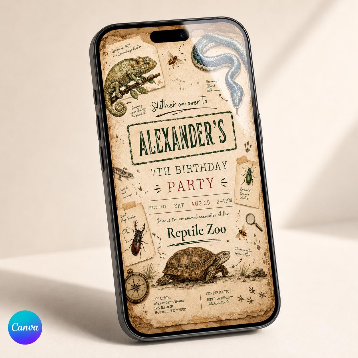 Editable Reptile invitation, lizard invite, Instant Download, Printable reptile invitation, Birthday Invite, snake invite template