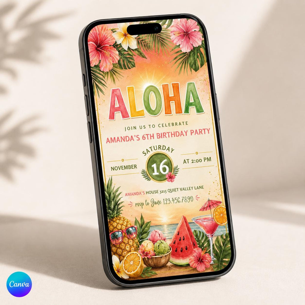 Aloha party invitation, Luau birthday, printable editable girl invite template, Pineapple invitation, Tropical Hawaii party