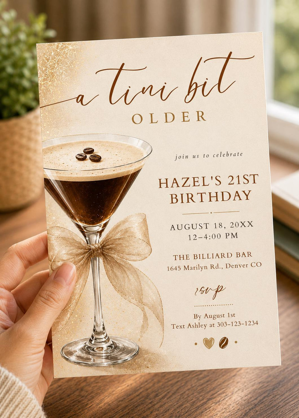 A Tini Bit Older Birthday Party Invite, Espresso Martini Birthday Invitation, Coffee Cafe Birthday Theme HAZEL , canva editable