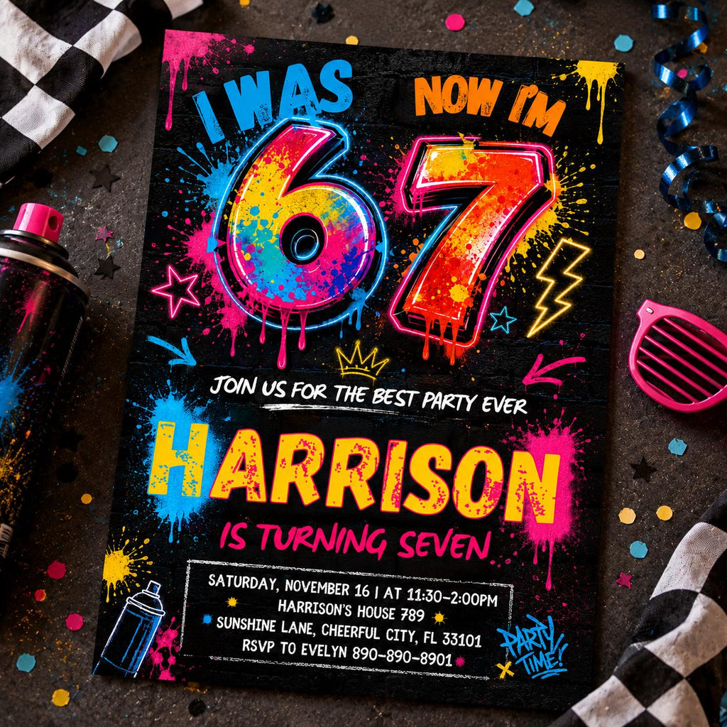 Six Seven Party birthday invitation, printable six seven invite, editable 6 7 meme Party template, digital template, girl boy birthday