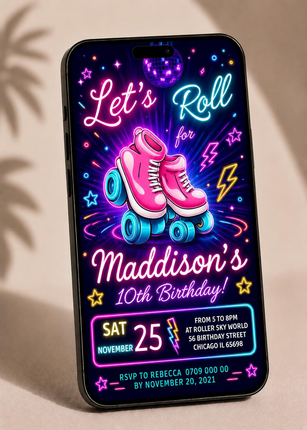Roller Skating Birthday Party Invitation - Roller Skate invite for a girl - Instant download template digital