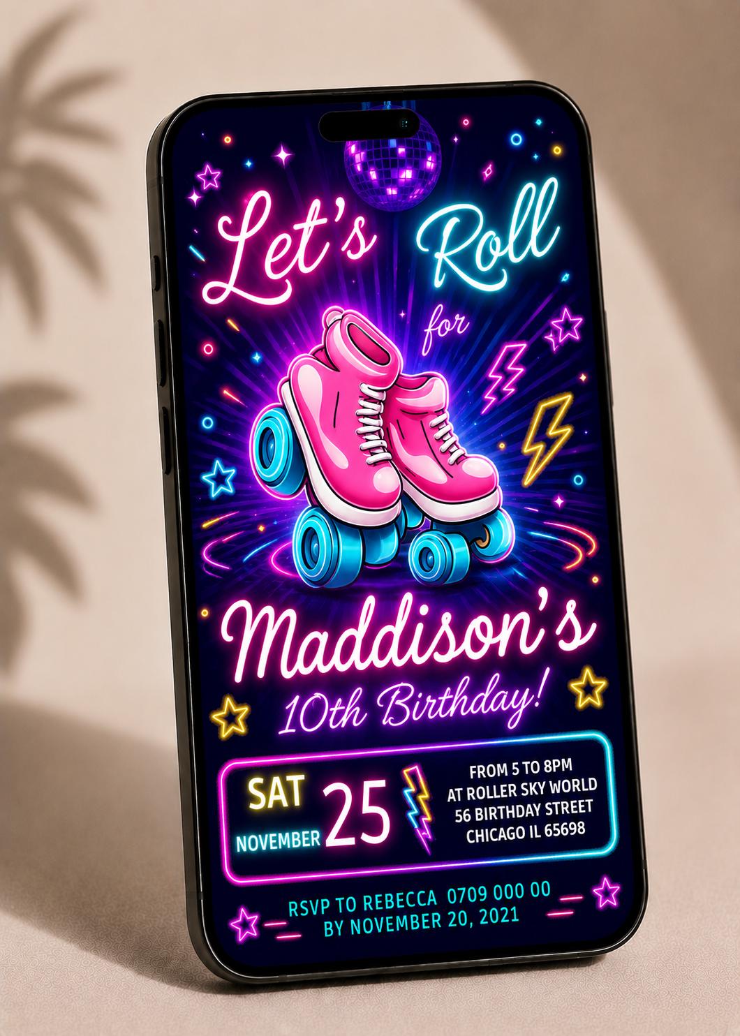 Roller Skating Birthday Party Invitation - Roller Skate invite for a girl - Instant download template digital