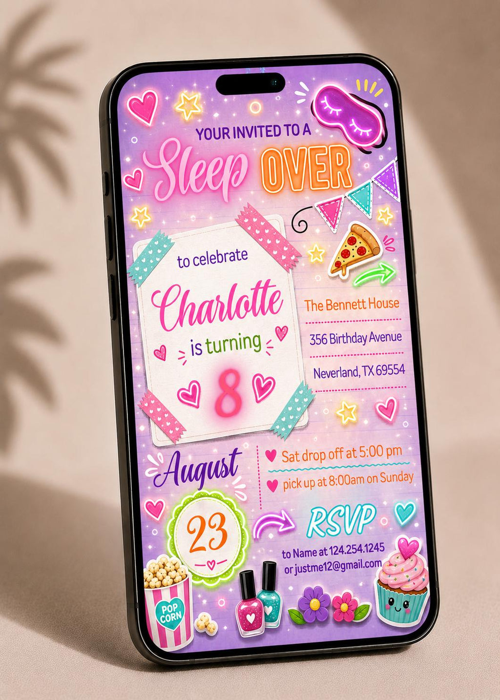 Sleepover Birthday Invitation, Slumber Party Invite Girls, Pajama Party Digital Card, Tween Sleepover Editable, Printable Sleepover Evite