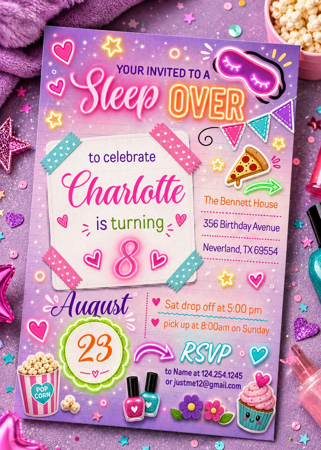 Sleepover Birthday Invitation, Slumber Party Invite Girls, Pajama Party Digital Card, Tween Sleepover Editable, Printable Sleepover Evite