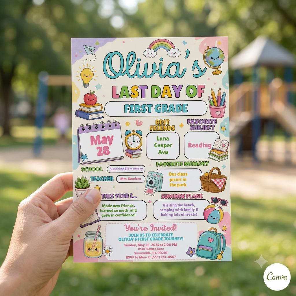 Editable First Grade Last Day Invitation Template (Digital Download)