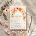 Pink and Orange Floral Retirement Invitation, Editable Digital File or Printed 5x7 Invites