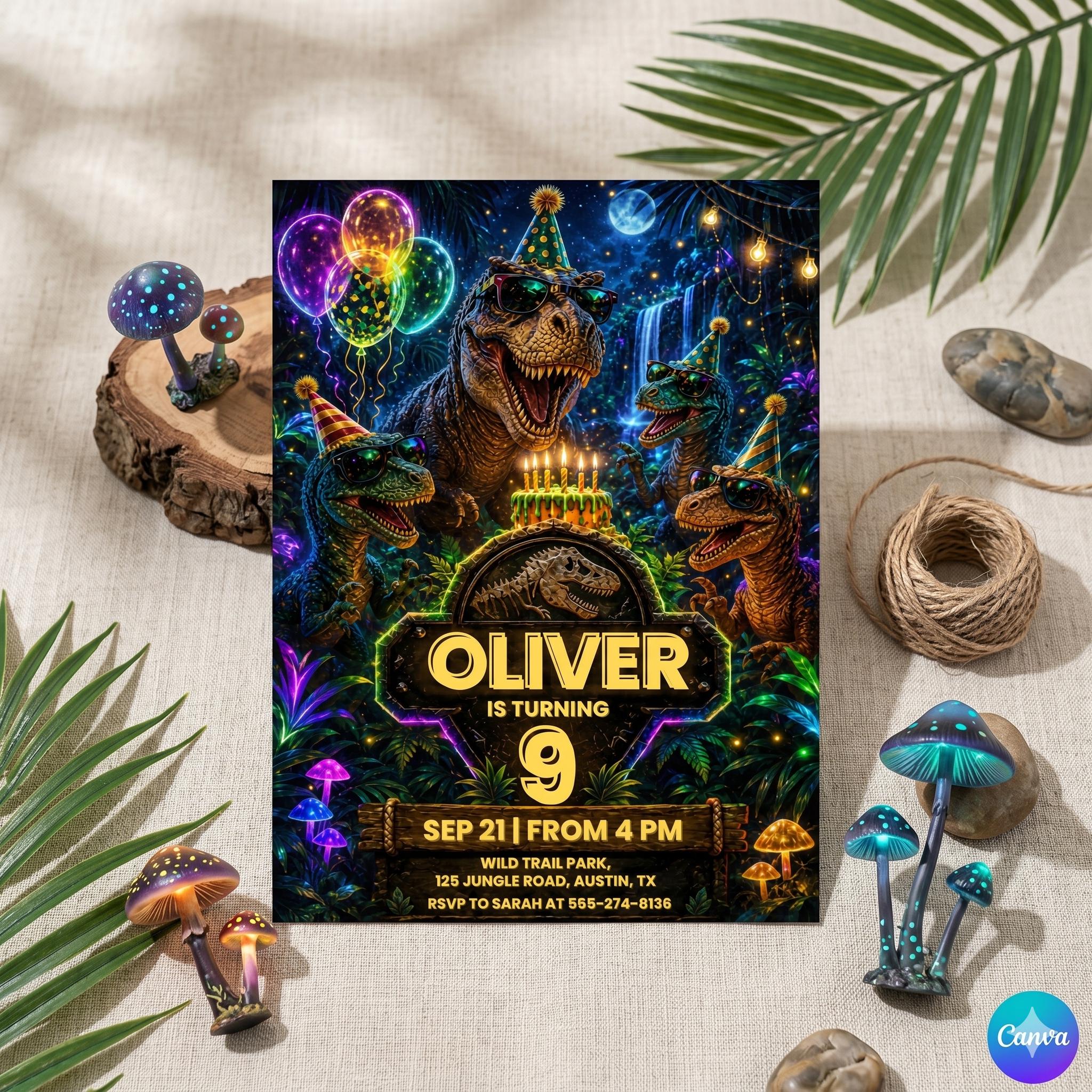 Editable Dinosaur Invitation, DInosaur Birthday Party Invitation, Dinosaur World Invite, T-Rex Party Invite, Jurassic Birthday , A8