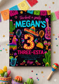 Three-esta Birthday Party invitation - Fiesta 3rd Bday invites for a girl - Edit template Custom, editable canva template