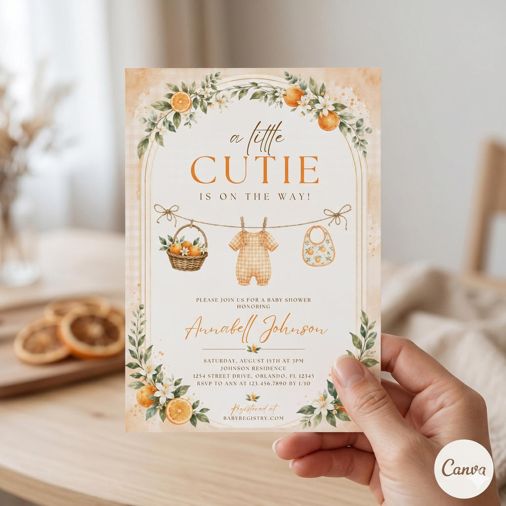 A Little Cutie Baby Shower Invitation, Gender Neutral Baby Shower Invite, Printed or Instant Editable Template