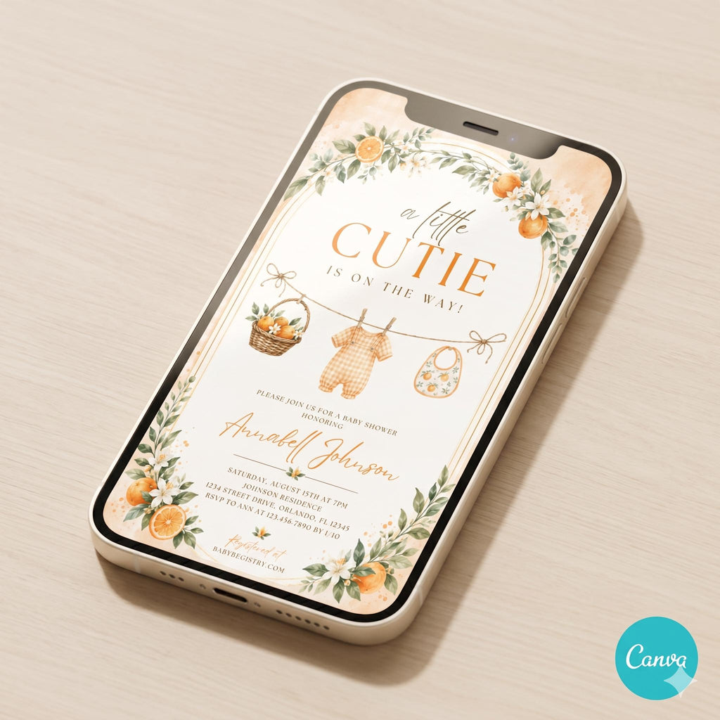 A Little Cutie Baby Shower Invitation, Gender Neutral Baby Shower Invite, Printed or Instant Editable Template
