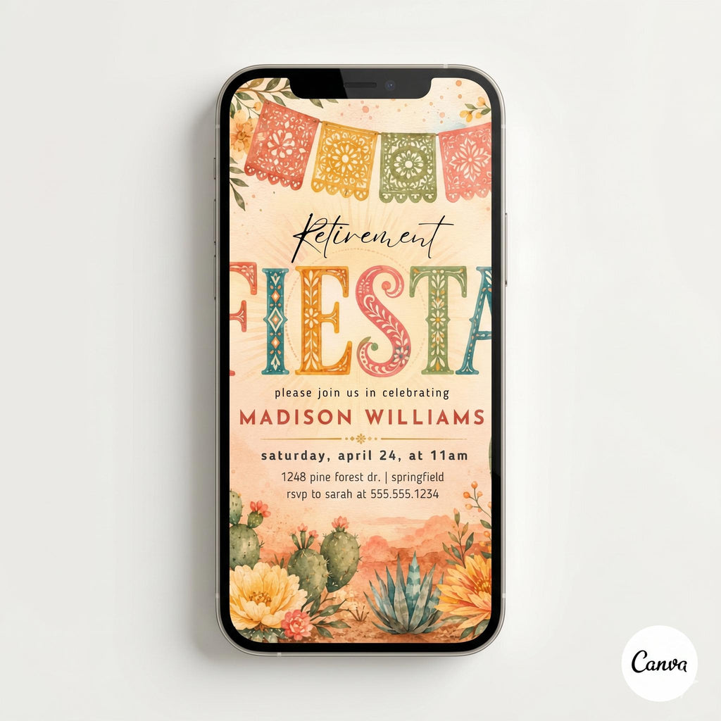 Fiesta Retirement Invitation,IFiesta Birthday Invitation, Mexican Fiesta Party Invite, Fiesta Birthday Invite,Editable Canva Template