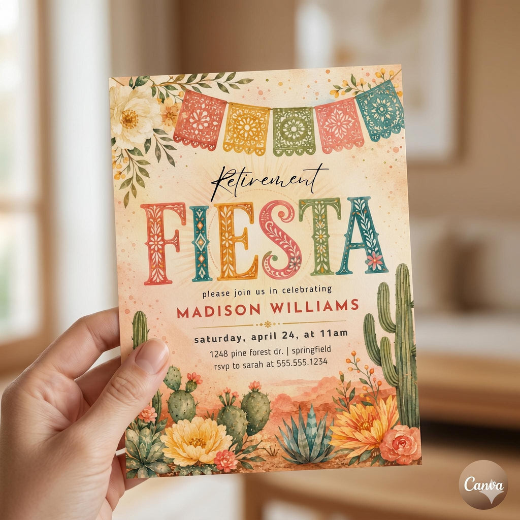 Fiesta Retirement Invitation,IFiesta Birthday Invitation, Mexican Fiesta Party Invite, Fiesta Birthday Invite,Editable Canva Template
