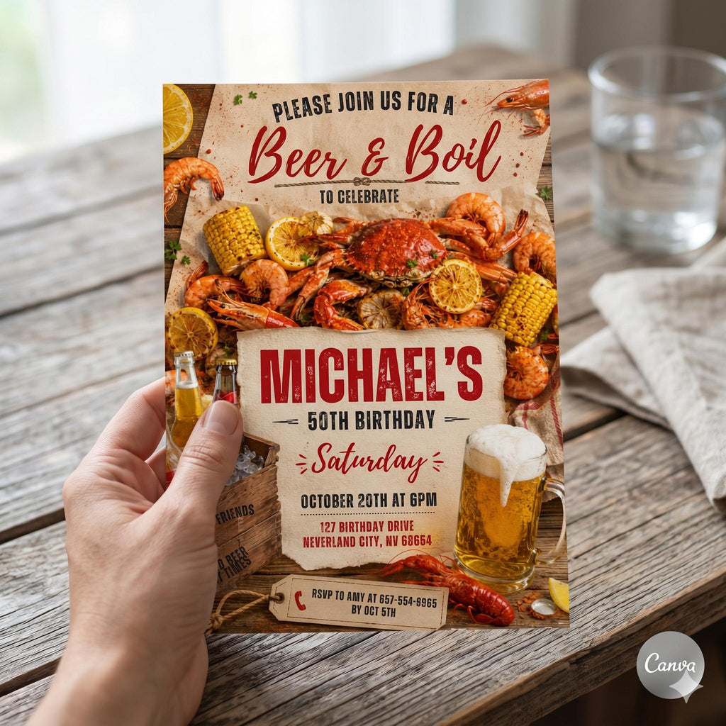 Editable Crawfish boil Birthday Party invitation - Beer invite - Man Birthday Instant download template digital