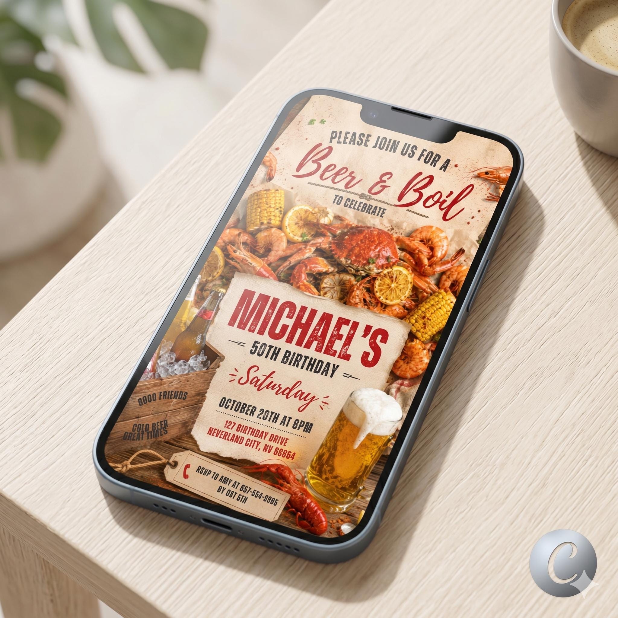 Editable Crawfish boil Birthday Party invitation - Beer invite - Man Birthday Instant download template digital