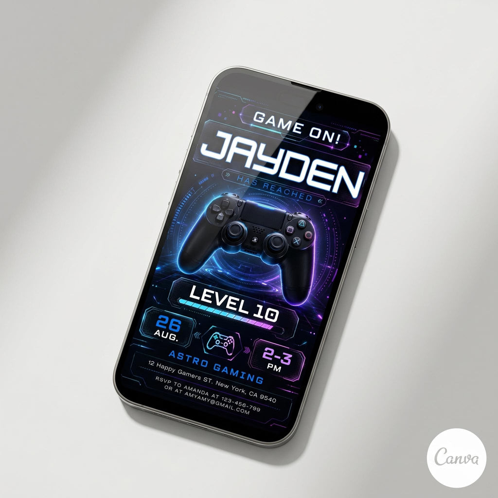 Editable Gamer Birthday invitation - Video Game Party invite - Gaming Game On - Instant download template digital