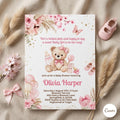 Editable Baby Shower Invitation Template: Teddy Bear Floral Design (Digital Download)
