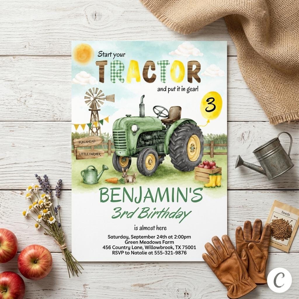 Tractor Birthday Invitation: Editable Farm Party Template (Digital Download)